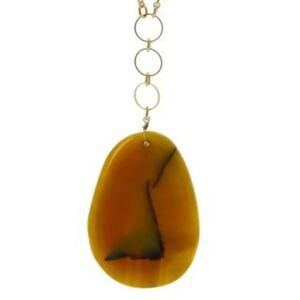 Brennan Natural Stone Opera Length Pendant Necklace Brown Gold